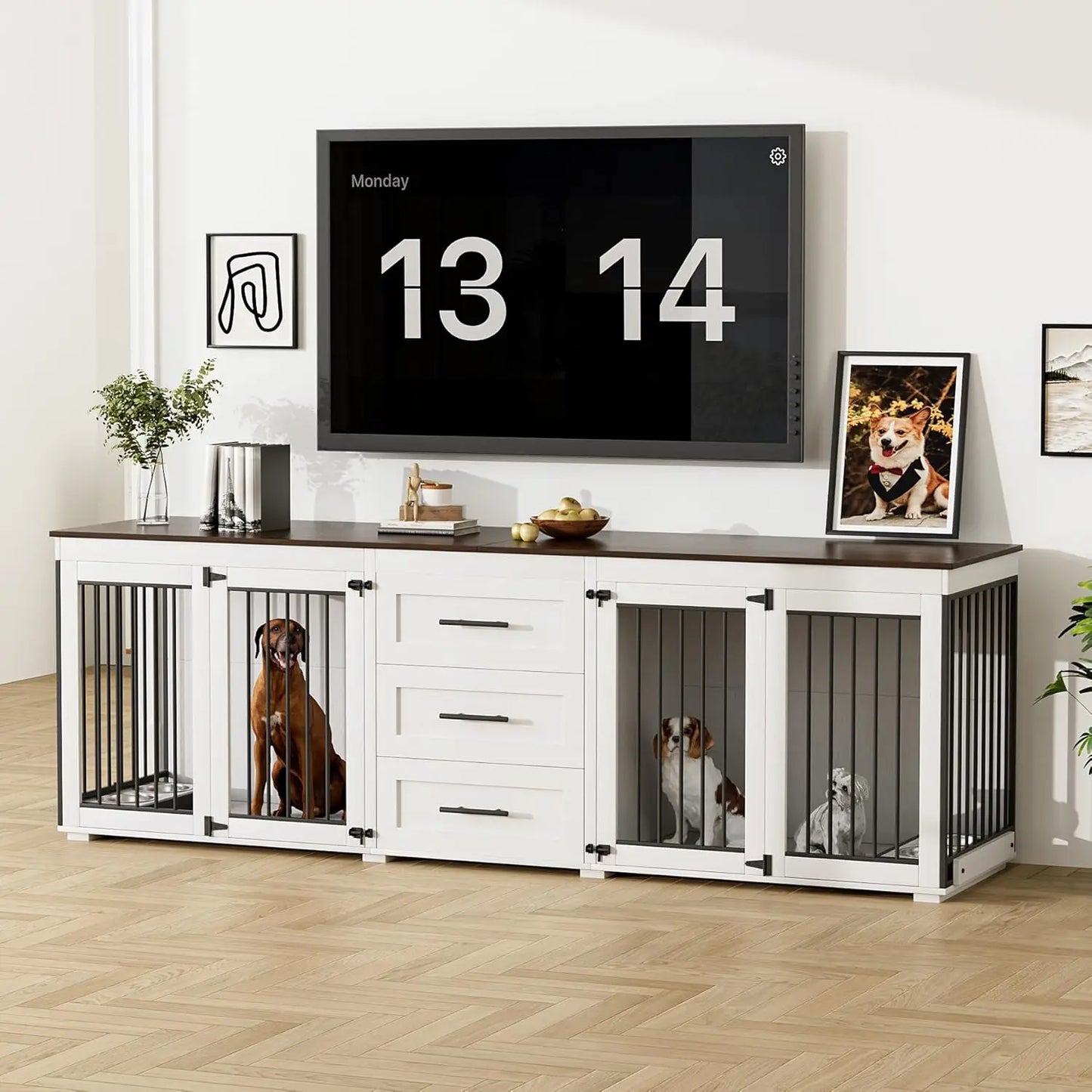 Luxury Dual-Dog Crate Furniture with Storage