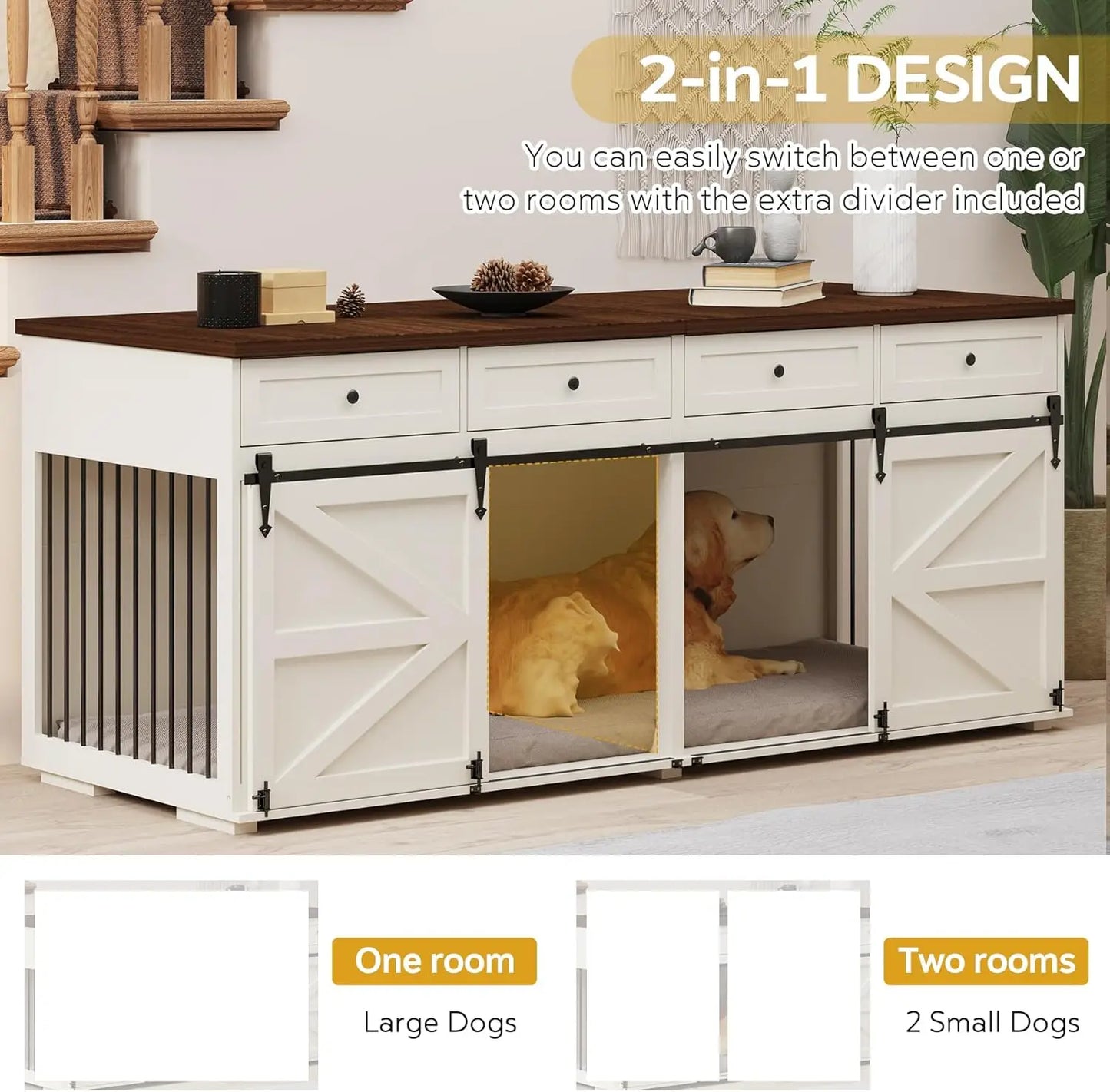 StellaBarks Elegant Dual-Dog Crate & Furniture | Where Style Meets Functionality